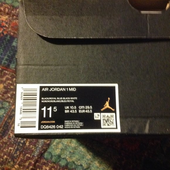 Air Jordan 1 Mid Men's Black, Blue & White Sneakers - USA Size:11.5 - New in Box - Picture 12 of 13